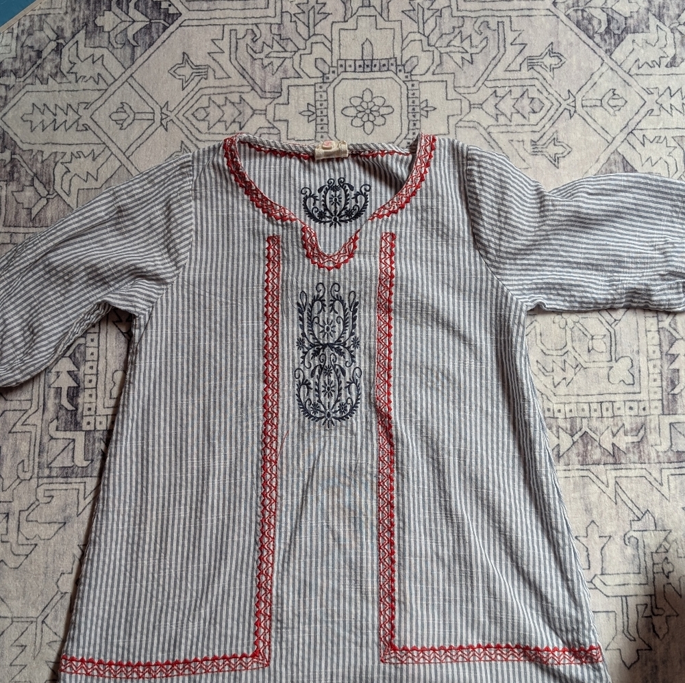 Hayden Kids Striped Dress with Red and Blue Embroidery